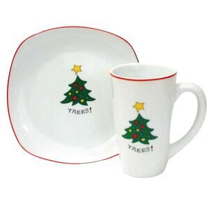 Fitz And Floyd Plate & Mug Set Santas Cookies Hot Cocoa Christmas Tree Snack New